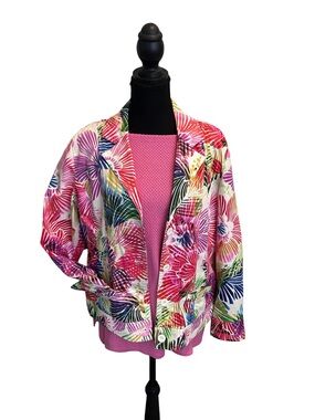 Chico's Tropical Pink & Green Printed Jacket 2